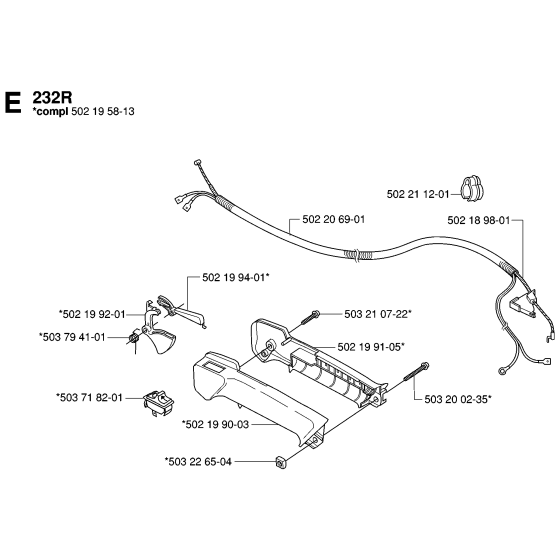 Handle & Controls No.2 Assembly for Husqvarna 232R Brushcutters