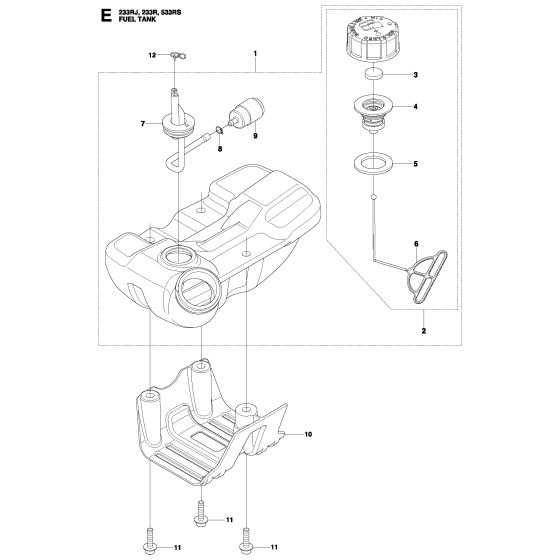 Fuel Tank Assembly for Husqvarna 233R Brushcutters