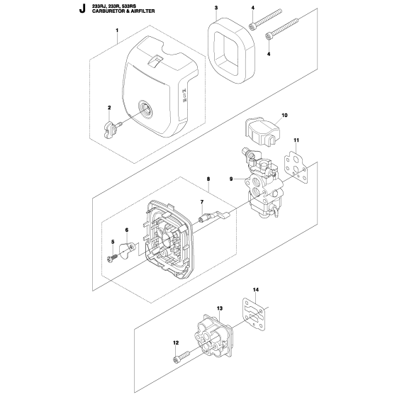 Carburetor & Air Filter Assembly for Husqvarna 233R Brushcutters