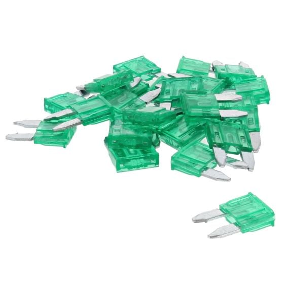 Mini Blade Fuses, Green 30 Amp, Pack of 25