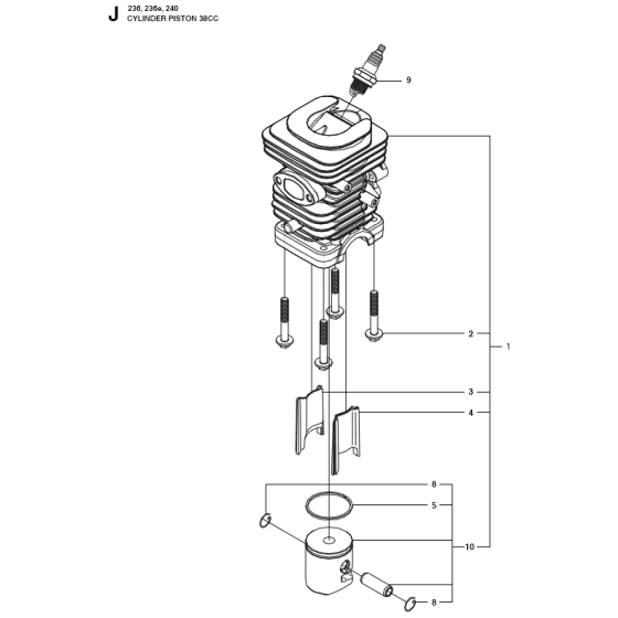 Cylinder Piston Assembly for Husqvarna 236e Chainsaws