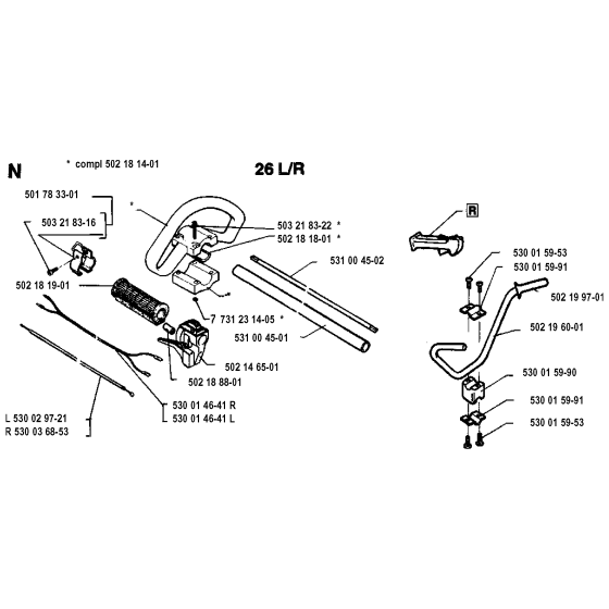 Handle & Controls Assembly for Husqvarna 23R Brushcutters