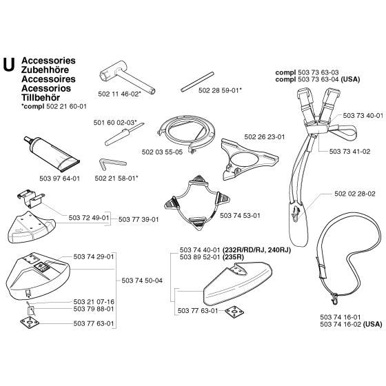 Accessories Assembly for Husqvarna 240RJ Brushcutters