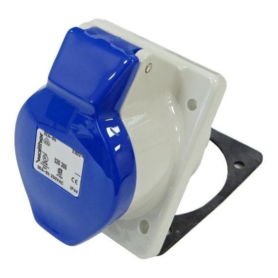 32 Amp 240v Angled Panel Socket - Blue