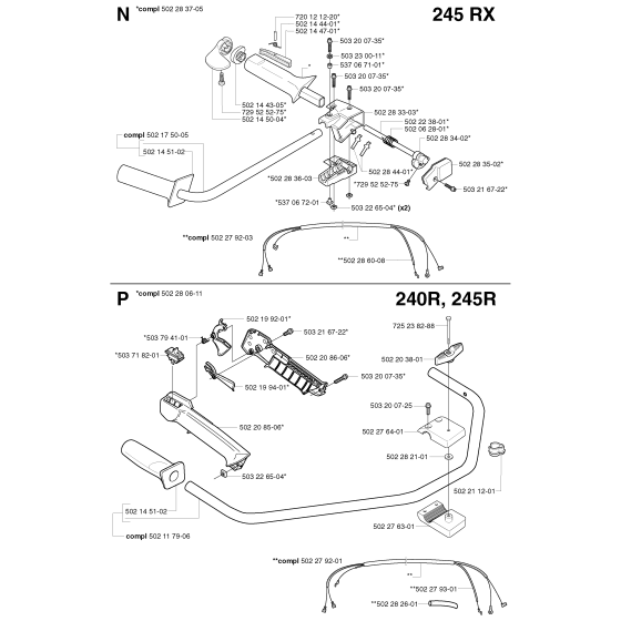 Handle & Controls Assembly for Husqvarna 245RX Brushcutters