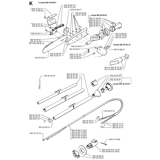 Cutting Equipment Assembly for Husqvarna 250ps Chainsaws