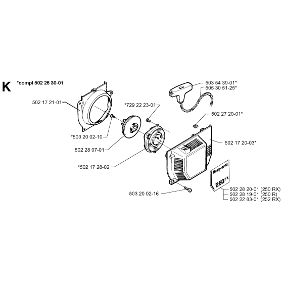 Starter Assembly for Husqvarna 250RX Brushcutters