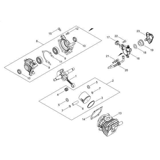 Cylinder, Piston, Crankshaft for Shindaiwa 250TCS Chainsaw