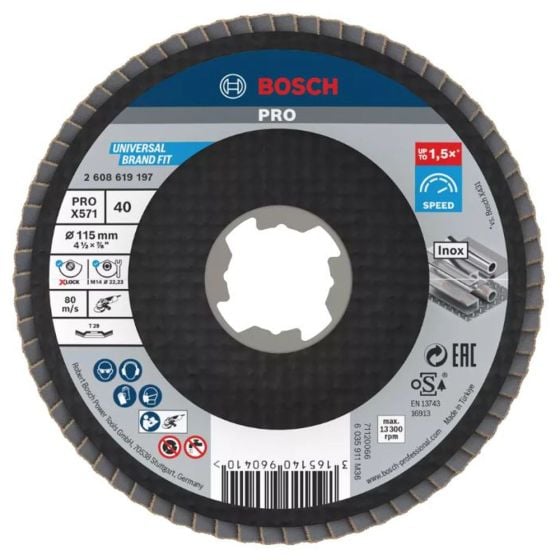 Bosch X571 X-Lock Flap Discs Angled Version Fibre Plate 115mm Best For Metal 40 Grit - OEM No. 2608619197