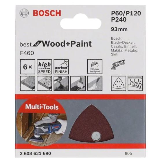 Bosch F460 Sanding Sheets Best For Wood And Paint Set (G60/G120/G240) 93mm - OEM No. 2608621690