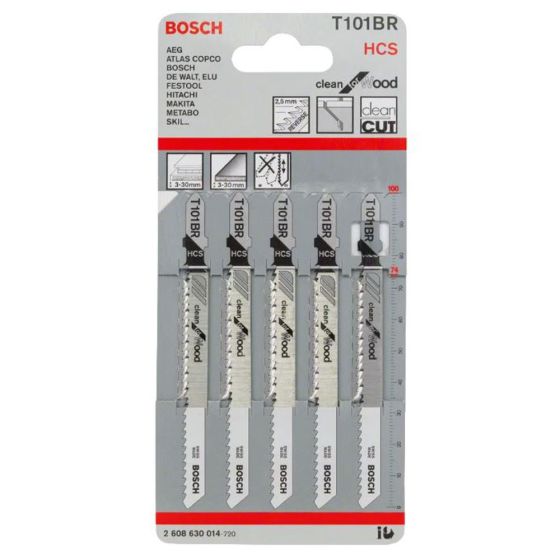 Bosch T101BR 100mm Wood Jigsaw Blades - 5 Pack - OEM No. 2608630014