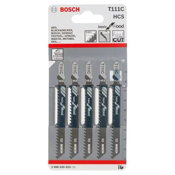 Bosch T111C 100mm Wood Jigsaw Blades - 5 Pack - OEM No. 2608630033