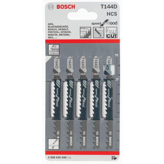 Bosch T144D 100mm Wood Jigsaw Blades - 5 Pack - OEM No. 2608630040