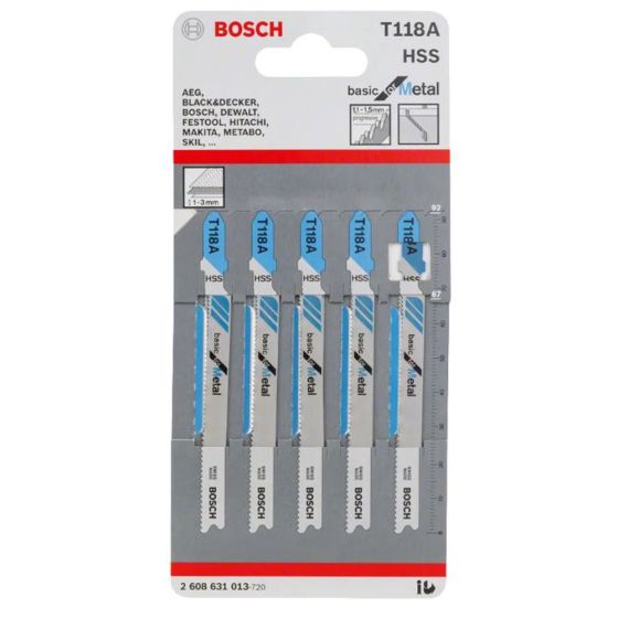 Bosch T118A 92mm Sheet Steel Jigsaw Blades - 5 Pack - OEM No. 2608631013