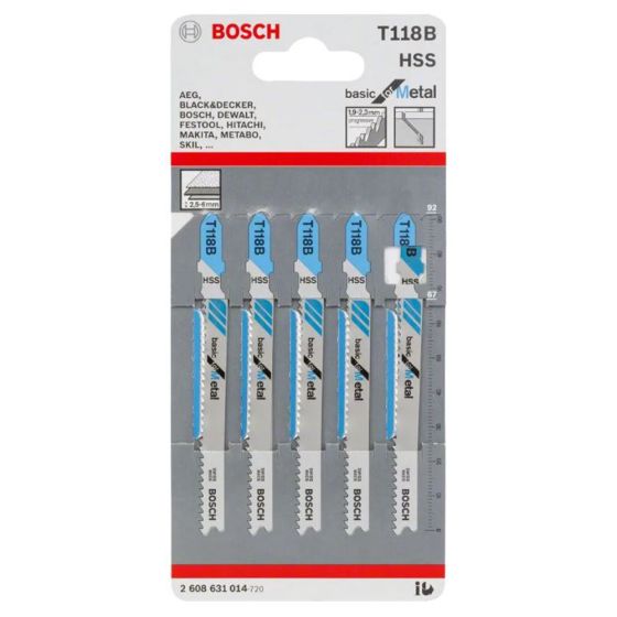 Bosch T118B 92mm Sheet Steel Jigsaw Blades - 5 Pack - OEM No. 2608631014