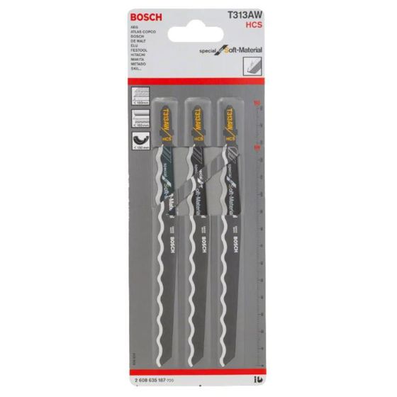 Bosch T313AW 152mm Soft Material Jigsaw Blades - 3 Pack - OEM No. 2608635187