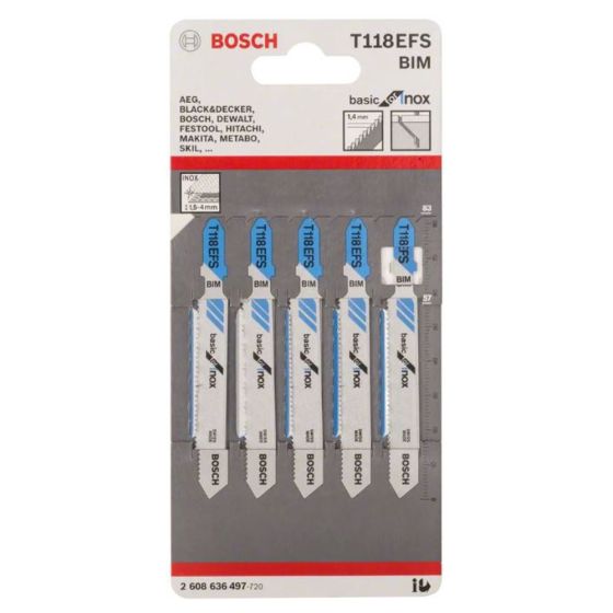 Bosch T118EFS 83mm Sheet Stainless Steel Jigsaw Blades - 5 Pack - OEM No. 2608636497