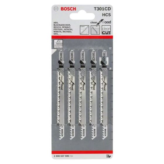 Bosch T301CD 117mm Wood Jigsaw Blades - 5 Pack - OEM No. 2608637590