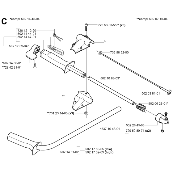 Handle & Controls Assembly for Husqvarna 265RX Brushcutters