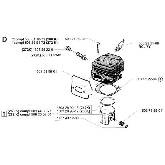 Cylinder Piston Assembly For Husqvarna 268K Disc Cutters