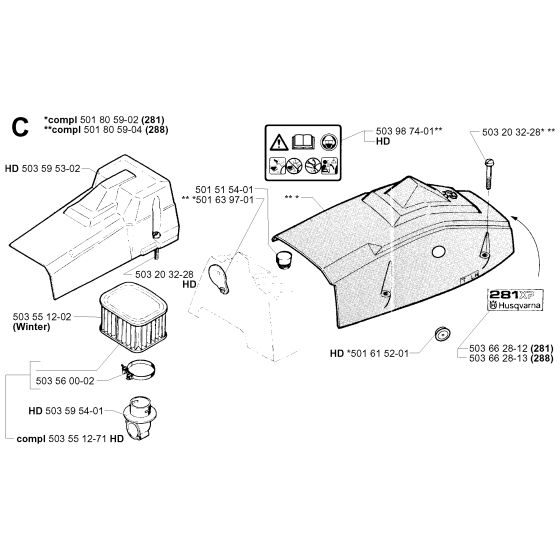 Air Filter Cover Assembly for Husqvarna 281 Chainsaws