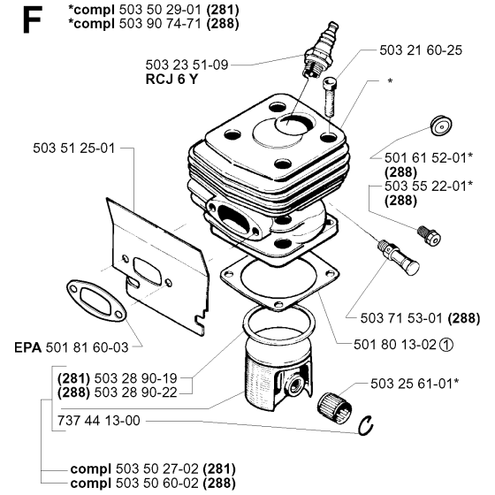 Cylinder Piston Assembly for Husqvarna 281 Chainsaws