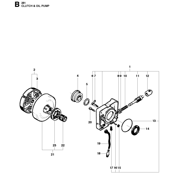 Clutch & Oil Pump Assembly for Husqvarna 281xp Chainsaws