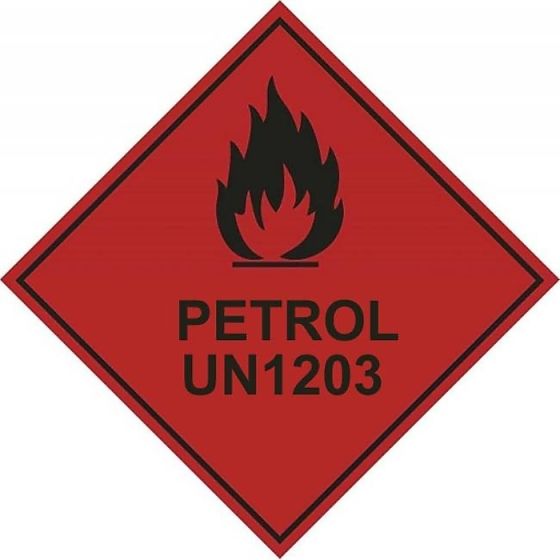 Petrol UN1203 Hazard Warning Diamond Label - 100mm x 100mm - Self Adhesive