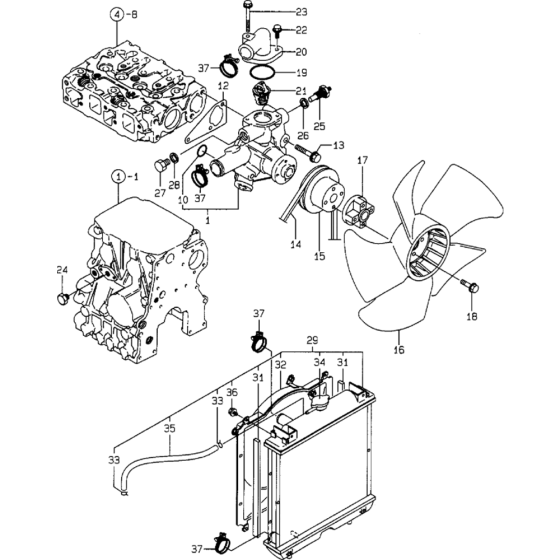 Cooling Water System Assembly for Yanmar 2TNE68 Engine