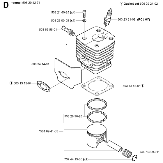 Cylinder Piston Assembly For Husqvarna 3120K Disc Cutters