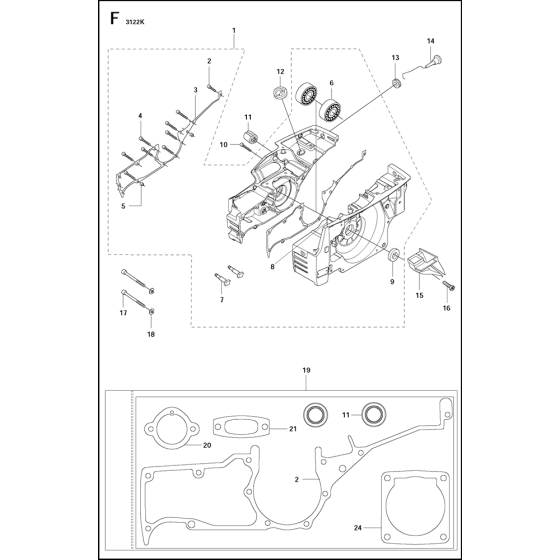 Crankcase Assembly for Husqvarna 3122k Disc Cutters