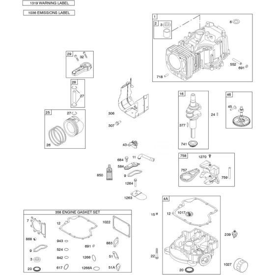 Camshaft, Crankshaft, Cylinder and Piston Assembly for Briggs and Stratton Model No. 319775-0109-E1 Vertical Shaft Engine