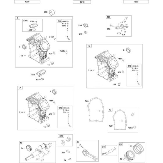 Camshaft, Crankshaft, Cylinder and Piston Assembly for Briggs and Stratton Model No.543477-3035-J1 Horizontal Shaft Engine