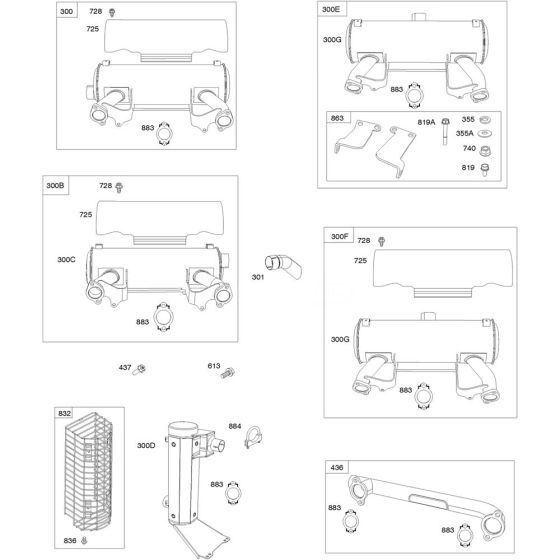 Exhaust System Assembly for Briggs and Stratton Model No.543477-3079-J1 Horizontal Shaft Engine