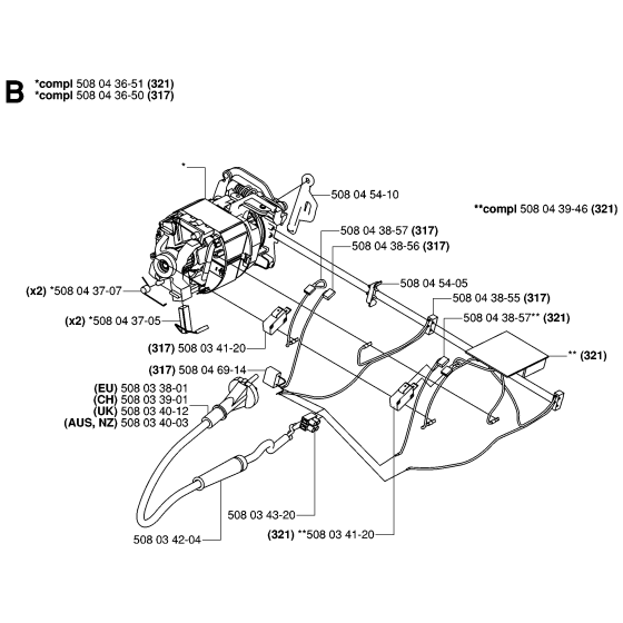 Electrical Assembly for Husqvarna 321 Electric Chainsaws