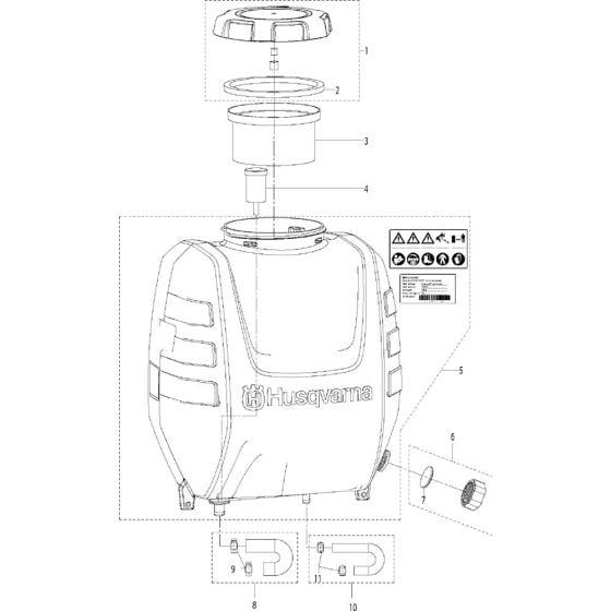 Tank Assembly for Husqvarna 321 S25, 2016-11 Sprayers