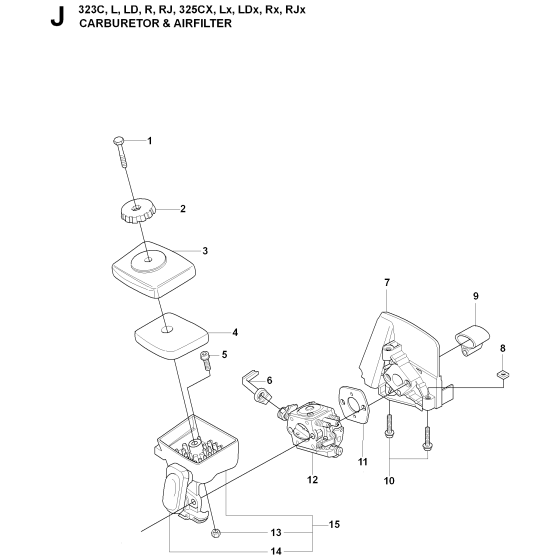 Carburetor & Air Filter Assembly For Husqvarna 323RJ Brushcutter