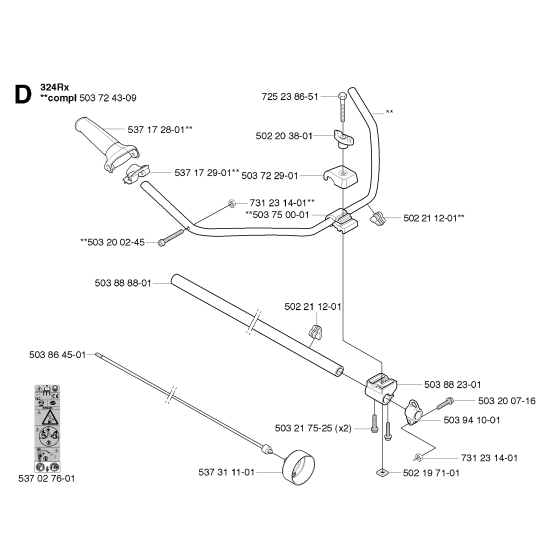 Shaft & Handle Assembly For Husqvarna 324RX Brushcutter