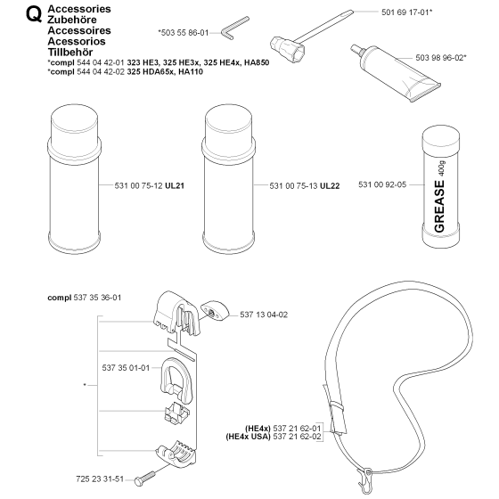 Accessories Assembly for Husqvarna 325 HDA65 X-Series Hedge Trimmers