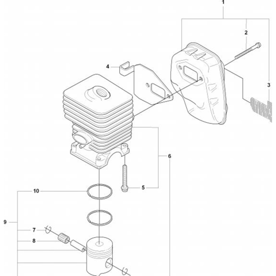 Cylinder, Piston & Muffler for Husqvarna 325 LDx Trimmer/ Edgers