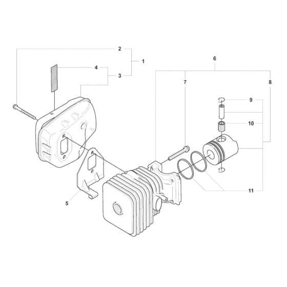 Cylinder, Piston, Muffler for Husqvarna 326 AI 25 Auger