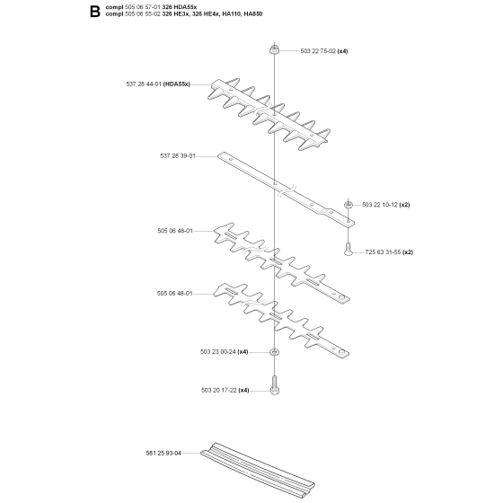 Cutting Equipment Assembly for Husqvarna 326 HDA55 X-Series Hedge Trimmers