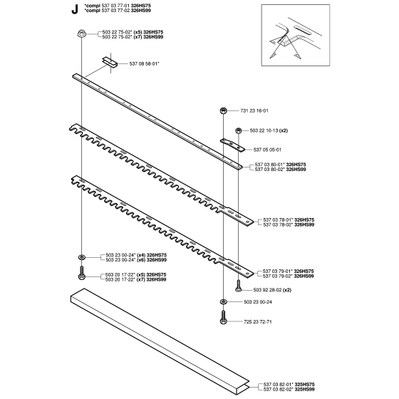 Cutting Equipment Assembly for Husqvarna 326 HS75 X-Series Hedge Trimmers