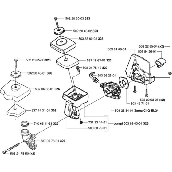 Carburetor & Air Filter for Husqvarna 326 L Trimmer/ Edgers