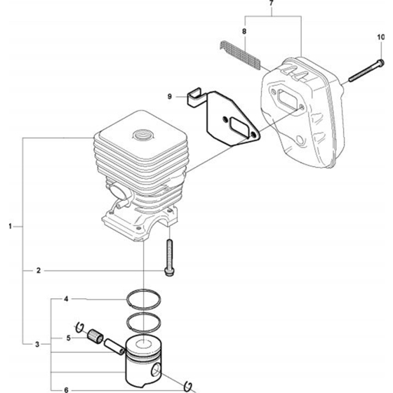 Cylinder, Piston & Muffler for Husqvarna 326 LDx Trimmer/ Edgers