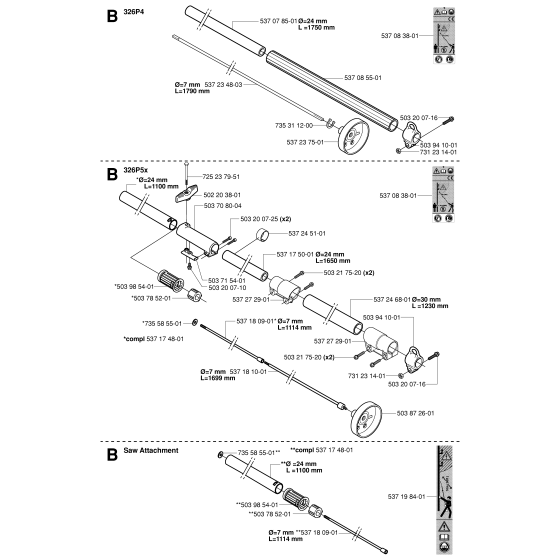 Shaft Assembly for Husqvarna 326P Pole Pruners