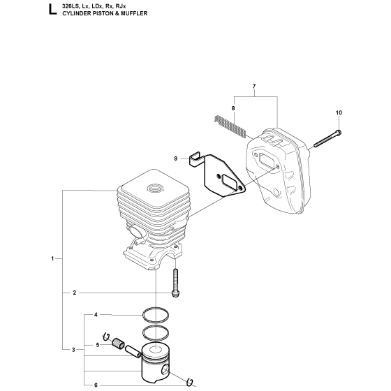 Cylinder, Piston & Muffler Assembly For Husqvarna 326RJX Brushcutter