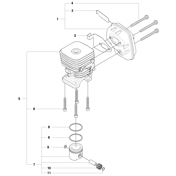 Cylinder, Piston & Muffler for Husqvarna 327 HDA65 X-Series Hedge Trimmers