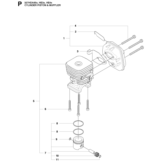 Cylinder, Piston & Muffler Assembly for Husqvarna 327 HE4 X-Series Hedge Trimmers