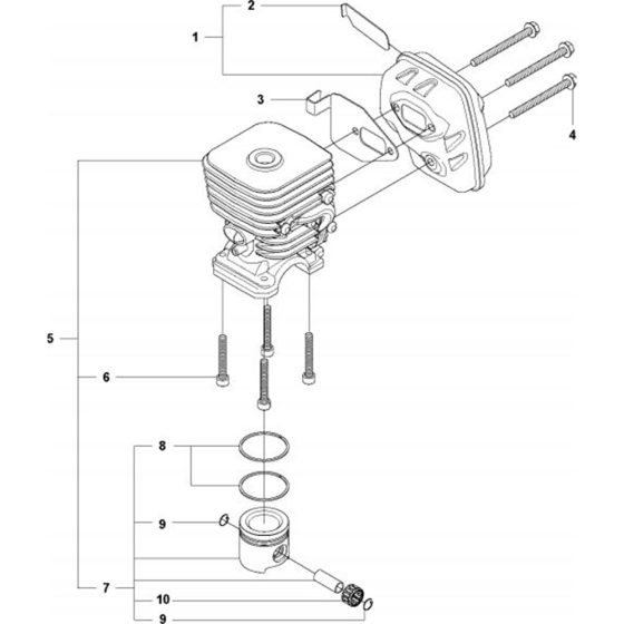 Cylinder, Piston & Muffler for Husqvarna 327 LDx Trimmer/ Edgers